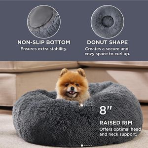 Wholesale Soft Luxury <b>Plush</b> Winter Solid Modern Round Pink Grey White Pet Cushion <b>Cat</b> Dog Bed - Product Image 2