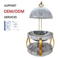 ORIX Premium Weißer Marmor-Muster Buffet-Speisenwärmer mit Goldrahmen Runder Chafing Dish für Restaurant-Catering-Service