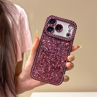 Coque de téléphone anti-choc style coréen avec paillettes rouges et diamants pour iPhone 18 Pro Max, 17, 16, 15 Pro Max et iPhone 18 Pro