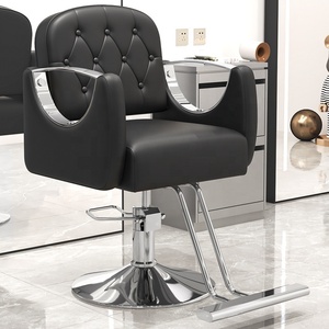 Fauteuil de barbier noir capitonné, chaise de salon hydraulique pivotante à 360 degrés, réglable en hauteur avec repose-pieds - Product Image 2