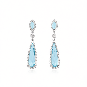 Boucles d'oreilles pendantes en cristal bleu clair E3003 pour femme, classiques, taille poire, serti clos, bijoux de mode pour soirée - Product Image 1