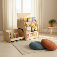 Étagère à livres Montessori en bois à quatre niveaux, écologique, avec tiroir dissimulé pour enfants et tout-petits, étagère à livres orientée vers l'avant