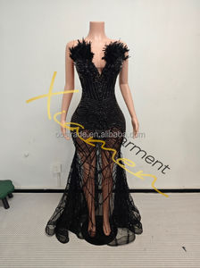 Rayon Lateste balo elbise koyu romantizm ışıltılı zarif tüy Trim siyah Rhinestone See Through korse akşam elbise topu - Product Image 3