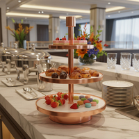 Nouveau support à gâteau en acier inoxydable + support à gâteau en acrylique blanc à trois étages pour restaurant, hôtel, buffet
