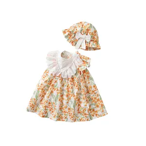 Vestido de verão ensolarado casual barato para bebês, vestido fofo infantil de algodão de qualidade, vestidos de tule para meninas de 3 anos