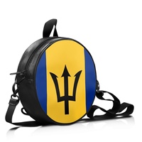 Sac à bandoulière circulaire en PU imprimé drapeau national de la Barbade, sac à dos convertible léger pour femme