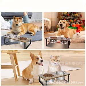 Comedero de madera para mascotas, soporte doble antideslizante para perros, elevador de madera para comedero de perro. - Product Image 4