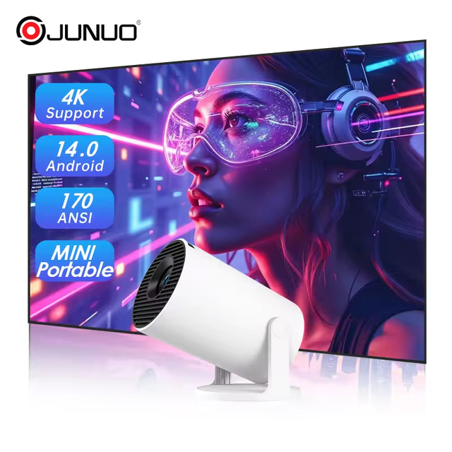 JUNUO Custom LOGO HY300 PRO+ Mini Portable Android Smart Projector 170 Lumens 1080P 4K Wireless Home Theater Business Meetings