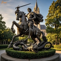 Grande Épée en Laiton Moulé Tenant une Lance, Crucifix, Équitation, Tuer un Dragon, Angleterre, Saint Patron, Statue grandeur nature en Bronze de St George