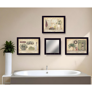 Set di quattro bagno da giardino incorniciato nero muro di arte e specchio con ganci HMS prodotto - Product Image 1