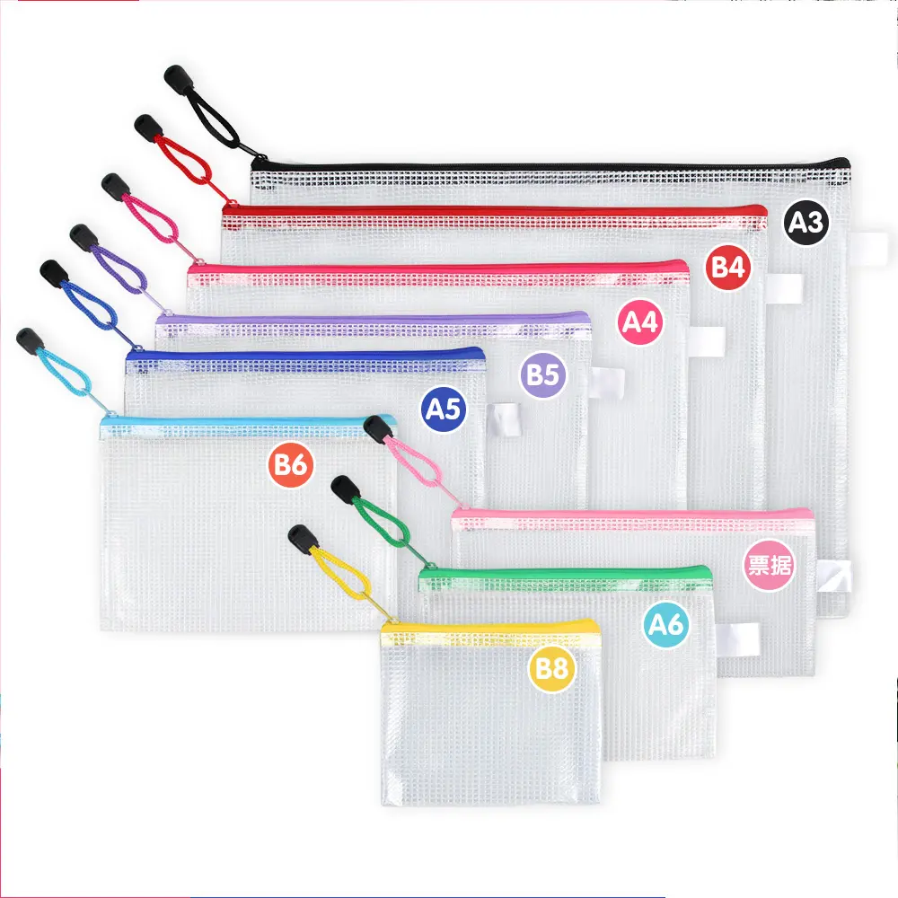 9 Kleuren Multifunctionele Waterdichte Ritszakken 9 Maten Waterdicht Plastic Document Zakje Mesh Rits Pouch