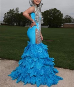 ชุดเดรสงานพรอมสำหรับผู้หญิง MF ชุดราตรี2023ประดับพลอยเทียมผ้าซาตินสีฟ้า - Product Image 4