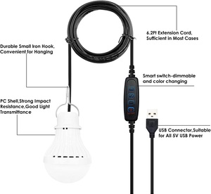 Bombilla de luz LED USB para acampar al aire libre con interruptor Simple, Bombilla LED portátil de 5V y 5W para garaje, almacén, coche, camión, barco de pesca - Product Image 6