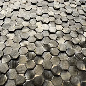 Kerajinan Jiwa Emas Paduan Aluminium Hexagon Logam Mosaik Ubin untuk Dapur Backsplash