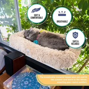 Hamac de fenêtre de chat écologique sans fil à motif solide perchoir lit hamac pliable d'intérieur tapis lavable amovible 4 ventouses - Product Image 5