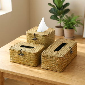 Natural Rattan Tissue Box Cover Woven Facial Tissue Holder Hinged Top Lid Kitchen Laundry Storage Decorative Storage Accessory - Product Image 1