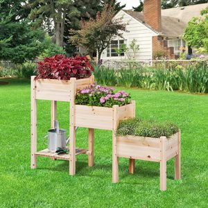 Maceta de jardín <span class=keywords><strong>vertical</strong></span> Cama de jardín elevada de <span class=keywords><strong>madera</strong></span> de 3 niveles para plantas, verduras, jardinería al aire libre Cajas de macetas elevadas - Product Image 2