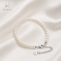 Bracelet en argent sterling S925 classique avec perles d'eau douce blanches rondes de qualité AAA de 4-4,5 mm et 6-7 mm, finition miroir, fait main, pour femmes
