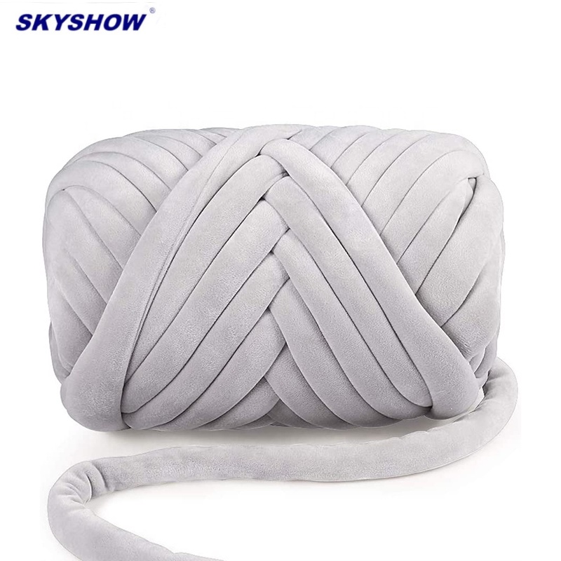 Супер гигантская бархатная трубчатая пряжа для машинной стирки, вязание на руку, крупная веганская пряжа