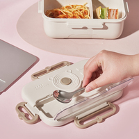 Boîte à lunch en plastique mignonne à double étage, scellée et compatible micro-ondes, avec 2 compartiments, sans BPA, capacité de 800 ml, pour étudiants et adultes