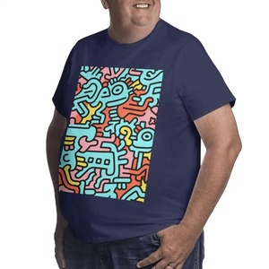 เสื้อยืดสตรีทแวร์สำหรับผู้ชายขนาดพลัสไซส์ออกแบบลายพื้นผ้าฝ้าย100% พิมพ์ลายตัดกัน - Product Image 4