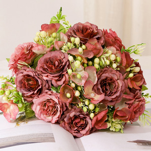 Bouquet <span class=keywords><strong>de</strong></span> fleurs artificielles classiques bohèmes en pivoine, rose et hortensia pour <span class=keywords><strong>mariage</strong></span> et décoration intérieure – Vente en gros - Product Image 1