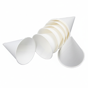 Lot de 4 gobelets en papier coniques à rebord roulé de 150 ml, blancs, jetables, pour fontaines à eau de bureau, vente en gros, qualité supérieure - Product Image 1