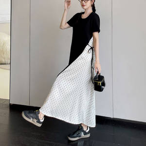 שמלת מקסי מכירה חמה קוריאנית שמלת moundate ארוך גודל חולצות בנות מזדמנים ילקוט בגדי קיץ patchעבודה נקודה מודפס t שמלות נשים - Product Image 2