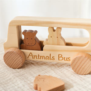 Jouet en bois Montessori unisexe en forme de <span class=keywords><strong>bus</strong></span>, écologique, pour l'éveil éducatif et la reconnaissance des animaux, jeux cognitifs pour bébés, vente en gros - Product Image 2