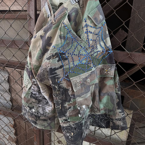 Shorts <span class=keywords><strong>en</strong></span> <span class=keywords><strong>jean</strong></span> cargo déchirés camouflage personnalisés, design <span class=keywords><strong>troué</strong></span> et bords effilochés avec rivets décoratifs, style streetwear américain - Product Image 5