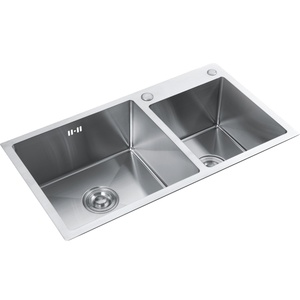Nuevo Fregadero de Cocina <span class=keywords><strong>KEMEN</strong></span> 2025 de Acero Inoxidable 304, Hecho a Mano, Doble Cubeta Rectangular, Moderno, con Acabado Cepillado, Dos Orificios, 5 Años de Garantía - Product Image 1