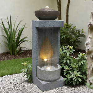 Fontaine d'extérieur autoportante en résine, résistante aux intempéries, style Art Déco moderne, avec cascade et ornements LED, vente en gros - Product Image 2