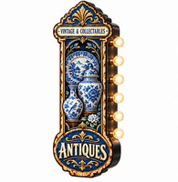 Enseigne lumineuse LED en porcelaine antique, métal vintage, objet de collection, publicité pour magasin d'antiquités, décoration murale
