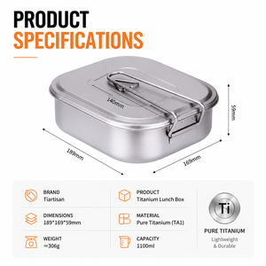 Outdoor Titanium Lunch <b>Box</b> 1100ml Outdoor Food Container <b>Camping</b> <b>Storage</b> <b>Box</b> With Foldable Handle Hiking Meal <b>Box</b> OEM ODM - Product Image 2