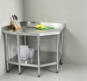 Corner Stainless Steel <b>Work</b> <b>Table</b> Food Prep <b>Tables</b> <b>for</b> Commercial Kitchen NSF Metal Heavy Duty Workbench with Backsplash - Product Image 2