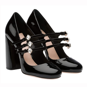 New Fashion Design Thick Heel Round Toe <strong>Dress</strong> <strong>Shoes</strong> High Heel Women Pumps Strap <strong>Shiny</strong> Leather Heels for Ladies Other Sandals - Product Image 6