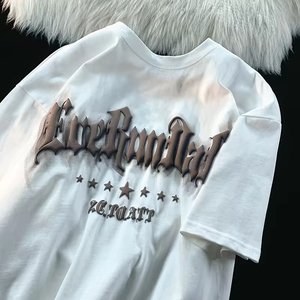 T-shirt personnalisé 100 % coton tricoté pour homme, imprimé en relief, épaules tombantes, épais, respirant, écologique, séchage rapide, coupe oversize - Product Image 5
