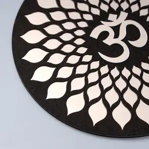 Round Wooden Pine Sacred MDF Laser Engraved Om with Flower Laser Cutting Design for Spiritual and Religious for Home Decors OEM