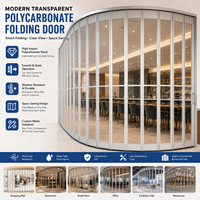Porte pliante moderne en polycarbonate transparent avec cadre en alliage d'aluminium, porte accordéon manuelle transparente comme du cristal pour devanture de magasin de détail