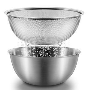 स्टेनलेस स्टील मिश्रण कटोरे और कोलैंडर के साथ बहुउद्देशीय रसोई स्ट्रैनर टोकरी सेट - Product Image 1
