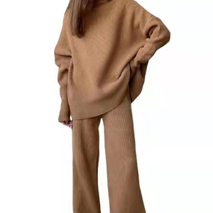 Completo Due Pezzi da Donna Traspirante, Maglione Invernale Spesso e Pantaloni a Gamba Larga, Pullover Oversize Casual - Product Image 1