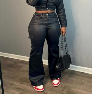 Peeqi LD2257 Completo Sexy da <span class=keywords><strong>Donna</strong></span> Autunno Inverno, Giacca in <span class=keywords><strong>Pelle</strong></span> PU e Pantaloni <span class=keywords><strong>Tuta</strong></span>, Taglie Forti, Set Due Pezzi, Nuovo Outfit Femminile - Product Image 3