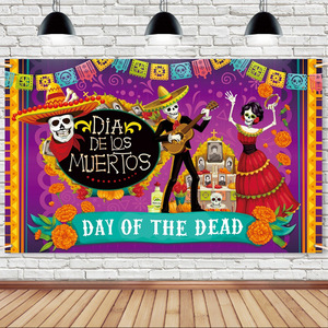 LINDOJUNI Decoración para Fiesta del Día <span class=keywords><strong>de</strong></span> <span class=keywords><strong>Muertos</strong></span> Mexicana, Fondo con Diseño <span class=keywords><strong>de</strong></span> Calaveras, Tela Decorativa para Fiestas - Product Image 2