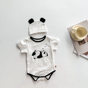 <span class=keywords><strong>Combinaison</strong></span> d'été pour bébé 100% coton à manches courtes Cute <span class=keywords><strong>Panda</strong></span> Cartoon Design Button Baby Rompers - Product Image 2