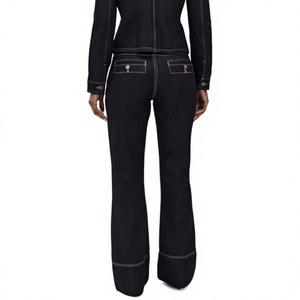 Jeans de Mezclilla de Cintura Alta y Pierna Ancha para Mujer, Color Sólido, Bolsillos con Paneles, Transpirables, Estilo Casual de Otoño - Product Image 3