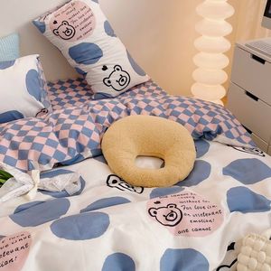 100% cotton <span class=keywords><strong>Polka</strong></span> <span class=keywords><strong>Dot</strong></span> gấu dễ thương in nhà sử dụng khách sạn sử dụng gối tấm ga trải giường được trang bị tấm bốn mảnh bộ đồ giường - Product Image 4