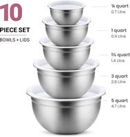 Ensemble de bols mélangeurs en acier inoxydable avec couvercles – Essentiels pour la cuisine et la pâtisserie à la maison – Bols à salade en métal – Indispensables pour la maison