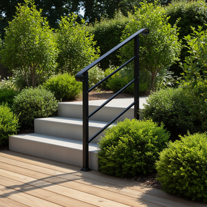 Barandilla de hierro forjado negro transicional para escalones exteriores, diseño de escalera recta, kit de instalación DIY incluido - Product Image 2