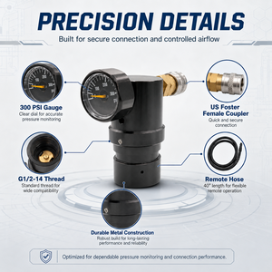 Nouveau régulateur de pression Zimakyfa PBRG-300--BH-A1, régulateur de pression MR GEN2 US Foster, coupleur femelle, tuyau distant, manomètre 300 psi - Product Image 2