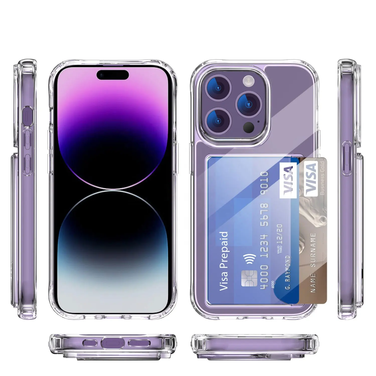 Clear Phone Case transparent card holder Case For IPhone 15 pro 15 plus cover Shockproof Hard Acrylic shell For Apple